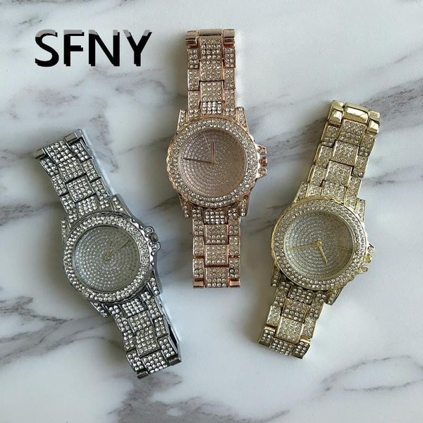 

wristwatches 2021 quality goods sfny brand full rhinestone watch big dial sparkling female stainless steel ladies quartz wat, Slivery;brown