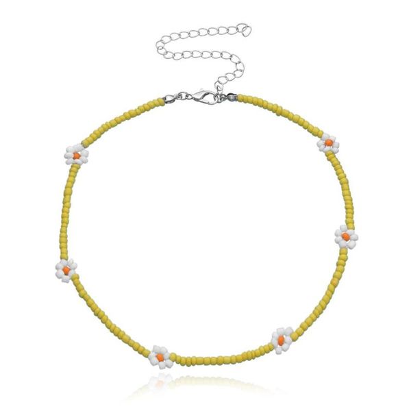 

chokers 2021 korea lovely daisy flowers colorful beaded charm statement short choker necklace for women vacation jewelry pr sale, Golden;silver