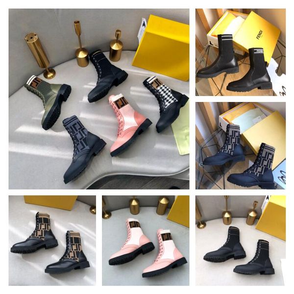 

2021new rockoko boots knitted stretch martin black leather knight women short boot design casual shoes size35 40 a2