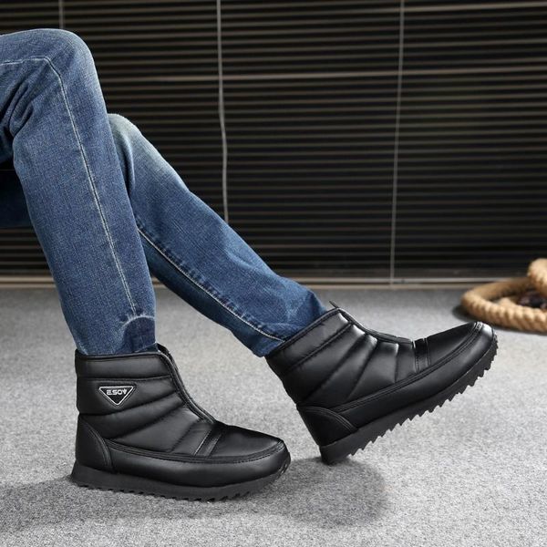 

boots winter thickened wool-containing warm men's non-slip waterproof middle-aged and elderly flat bottom low-snow, Black