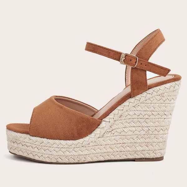 

sandals sandal wanita terbaru 2021 flock wedges front & rear strap buckle platform leisure casual comfy woman, Black