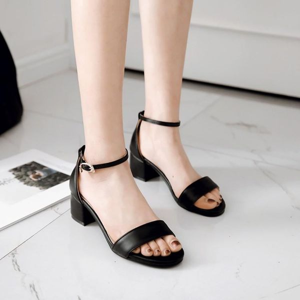 

dress shoes big size 9  11 12 13 14 15 16 high heels sandals women woman summer ladies one-word strap buckle, Black