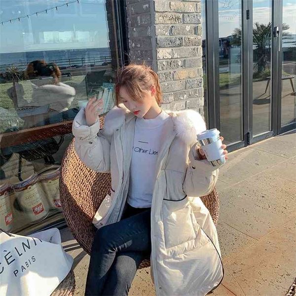 

han edition heavy hair led to film the female long down jacket cap loose cotton coat of big yards 210925, Black