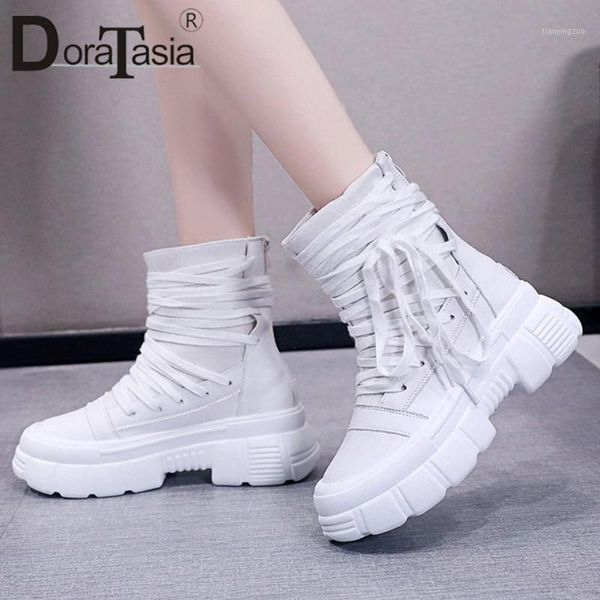 

boots doratasia girl fashion brand ankle med wedges autumn women lace-up platform shoes woman1, Black