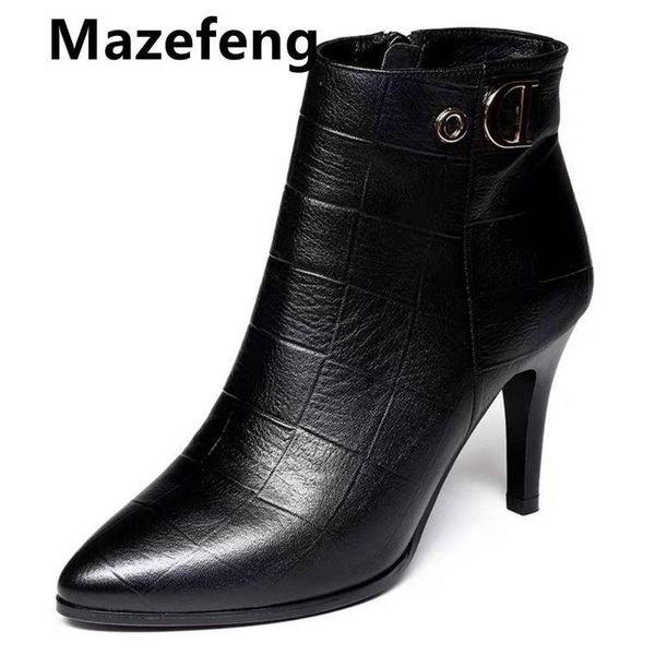 

boots 2021 women ankle pu leather zipper booties high heels autumn shoes black winter zapatos de mujer pointed toe