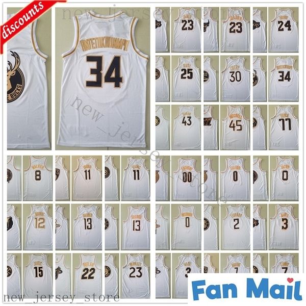 

2020 white golden basketball jerseys anthony lillard tatum westbrook leonard davis wade durant lowry walker irving young jerseys, Black;red