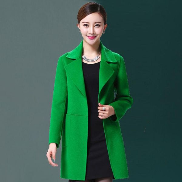 

women's wool & blends season clearance double-sided cashmere coat female in long loose 2021 whole lamb cloth suit collar jacket, Black