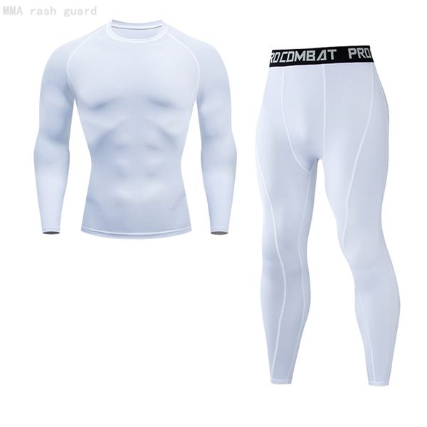 

thermal set compression men's long underwear suit rashguard white winter warm first layer tights t-shirt + leggings 2pc set men 211108, Black;white