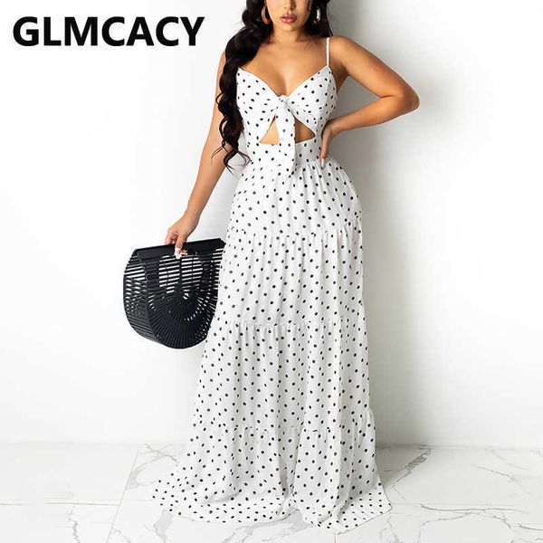 

2 pieces sets women polka dot printed bow knot design & maxi skirts 210702, White