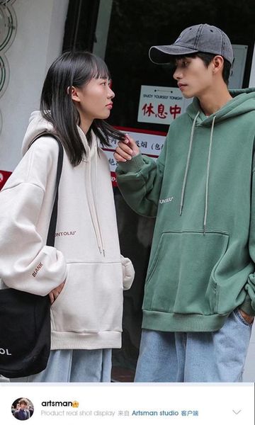 

men's hoodies & sweatshirts ins letters spring and autumn hoodie men hooded loose trend of all-match american retro tide coat women, Black