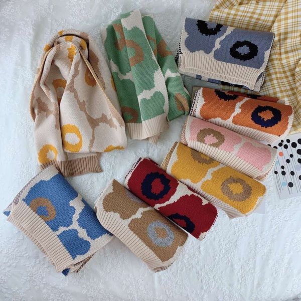 

designer children's jacquard graffiti knitted scarf versatile in autumn and winter, Blue;black