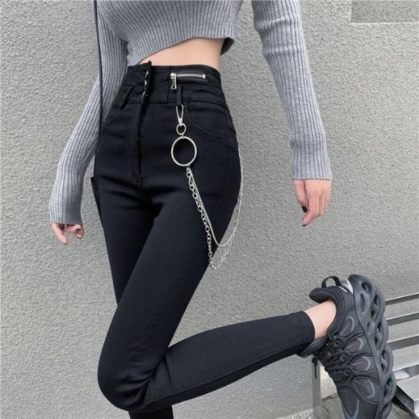 

women's pants & capris 2021 women spring vintage harem pant lady chain elastic high waist plus size trousers female casual solid straig, Black;white