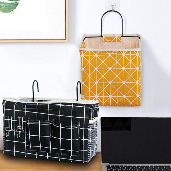 

storage bags household wall-hanging bedside basket cotton linen pouch bag with hook