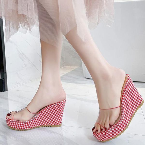 

summer women's sippers wedges platform woman slides peep toe transparent female shoes fashion ladies footwear 2021, Black