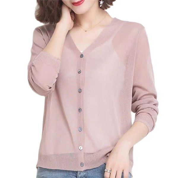 

women's knits & tees ice silk sweater cardigan coat thin jacket summer clothes short loose female shawl ladies sun protection clothing, White
