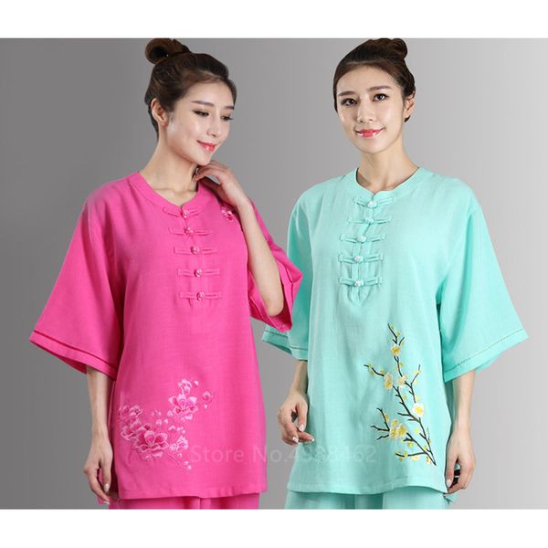 

2021 new 14colors sets for women kung fu sports team chinese costumes female tang suit traditional clothes embroidery vzpa, Gray