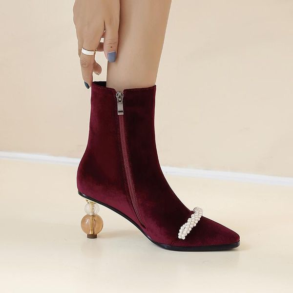 

boots thick heels women ankle pointed toe zip footwear shoes slip 33-43, Black