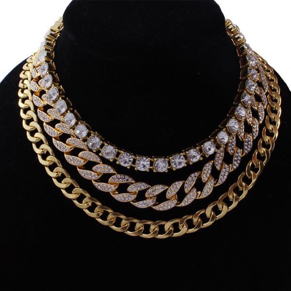 

chains hip hop cz miami cuban choker 18" & 20" full iced 1 row crystal chain combo set, Silver