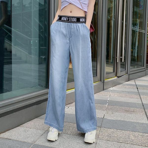 

women's jeans woman high waist plus size tencel fat mm-100kg thin loose wide leg straight trousers for momen 2021, Blue