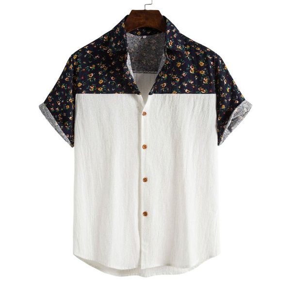 

men's casual shirts men plus size floral printed short sleeve hawaiian blouses 2021 autumn spring vacation clothes, White;black