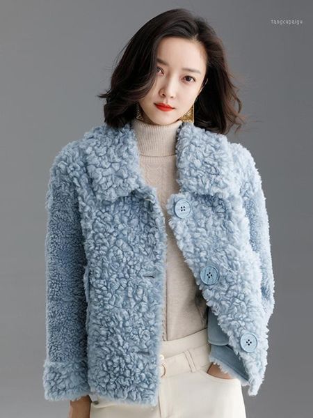 

women's fur & faux real coat women winter clothes 2021 100% wool jacket sheep shearing short parka lmn99011 yy2362, Black