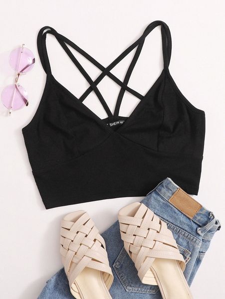 

caged back ribbed bralette c7mw#, White