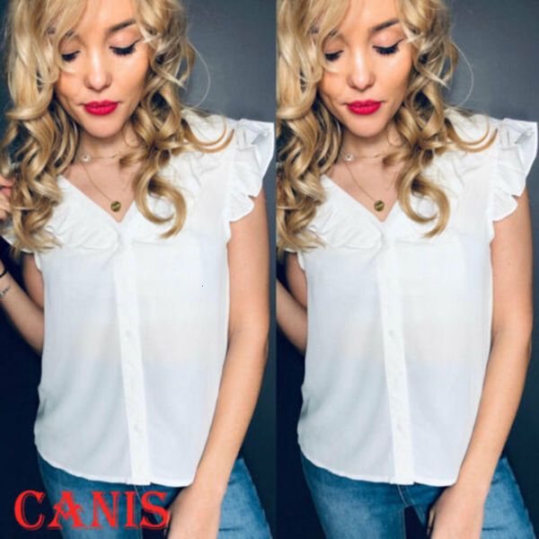 

fashion women summer vest ladies casual hallow chiffon v-neck t-shirts, White