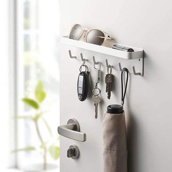 

hooks & rails wall-mounted magnetic key mail holder rack organizer shelf with 6 tray drop