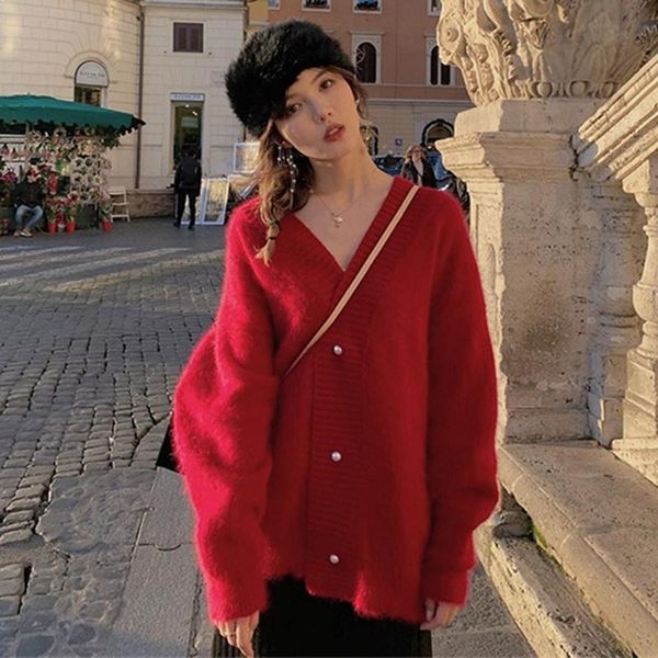 

women's knits & tees 2021 outerwear gentle college lazy sweater women, White