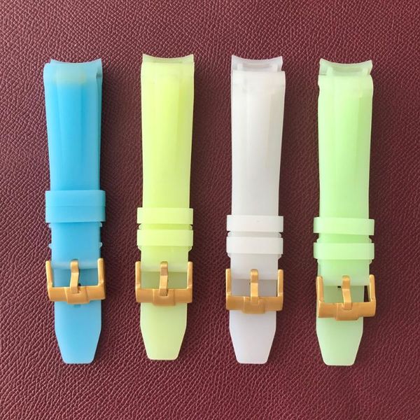 

watch bands luminous silicone strap 20mmpvd gold pin buckle can be assembled with 40mm case in the shop, blue green, Black;brown