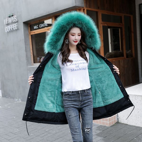 

winter jacket women long coat warm fur lining plus size clothing hooded parkas female korean style snow wear thick outwear 201029, Black