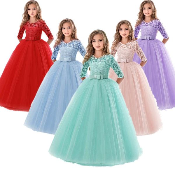 

girl's dresses teenage girls for girl 10 12 14 year birthday fancy prom gown flower wedding children princess party dress kids clothing, Red;yellow