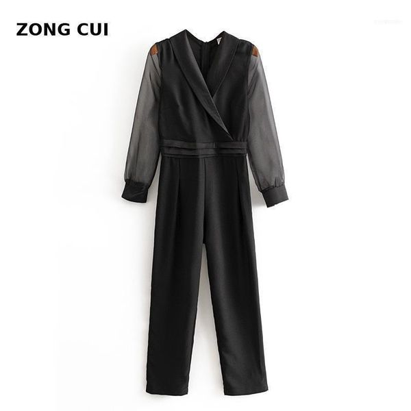 

women's jumpsuits & rompers jumpsuit pants 2021 fashion elegant office work clothes long sleeve black organza jumpsuit1, Black;white