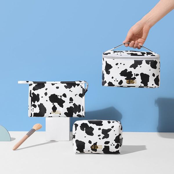 

cosmetic bags & cases women's bag cow pattern portable travel out milk pu water proof fashion zipper large storage wholesale
