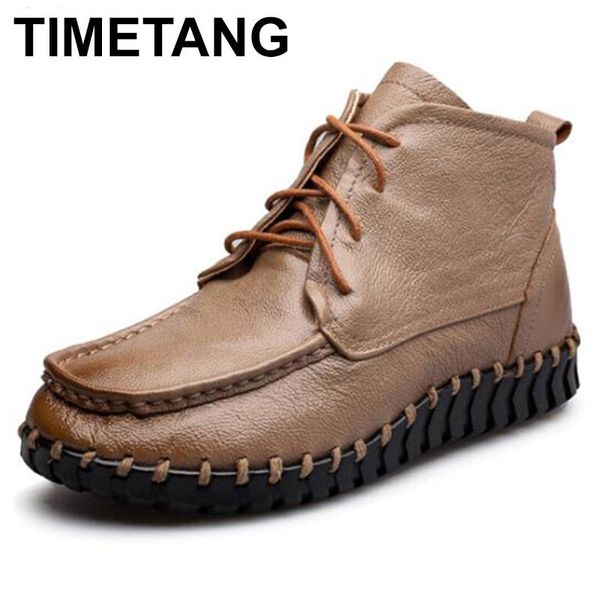 

boots timetang genuine leather ankle fashion women's short b autumn winter black flats women shoes