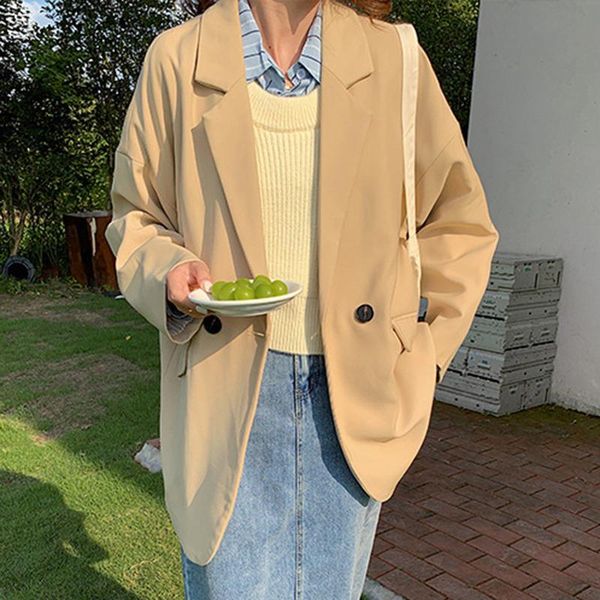 

women's suits & blazers [ewq] korea chic temperament yellow blazer autumn 2021 notched loose single button long sleeve suit jacket 16e3, White;black