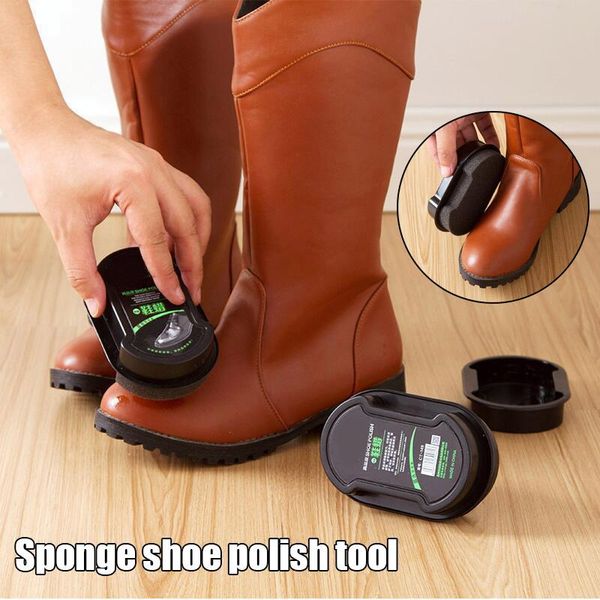 

newly double sided shoes polish light colorless shoes rub wax sponge care oil leather shoe brush te889
