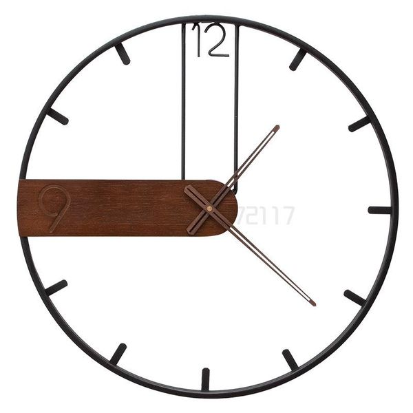 

wall clocks iron clock simple retro nordic walnut pointer sun movement