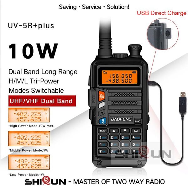 

walkie talkie long range baofeng 8w/10w tri-band uv-5r+plus portable radio for hunting 10 km upgrade of uv-5r dual band uhf vhf