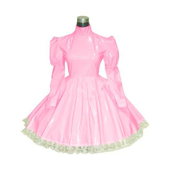 

casual dresses 23 colors a-line retro ladies mini dress lace trim prince cosplay costume vintage high neck long sleeve pvc pleated, Black;gray