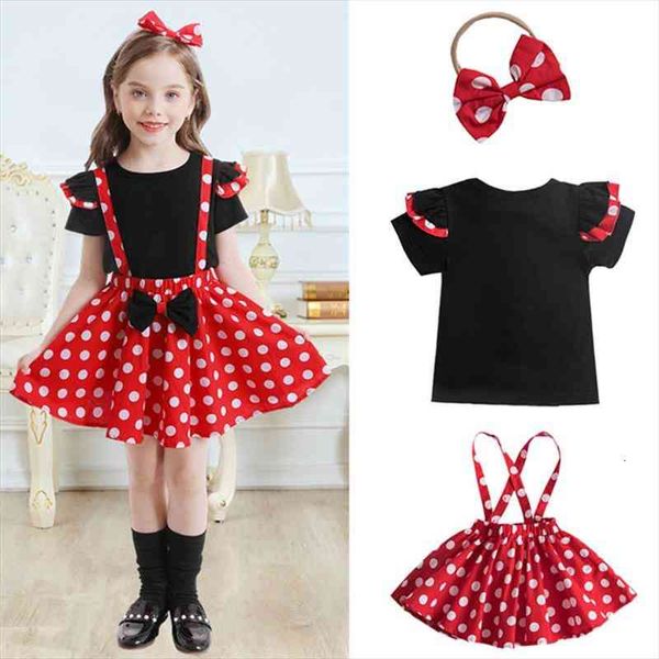 

polka dot baby girls clothes set summer short sleeve suspender skirt cute toddler kids outfits with headband cosplay costume, White