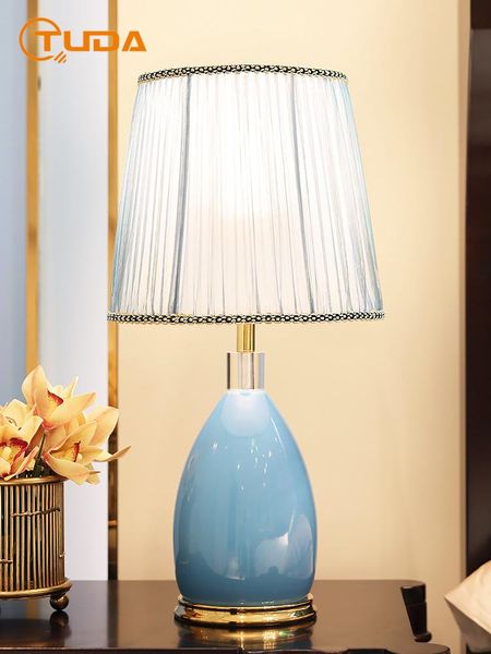 

tuda merican luxury ceramic table lamp for bedroom living room bedside lamp study desk home decor eu plug e27