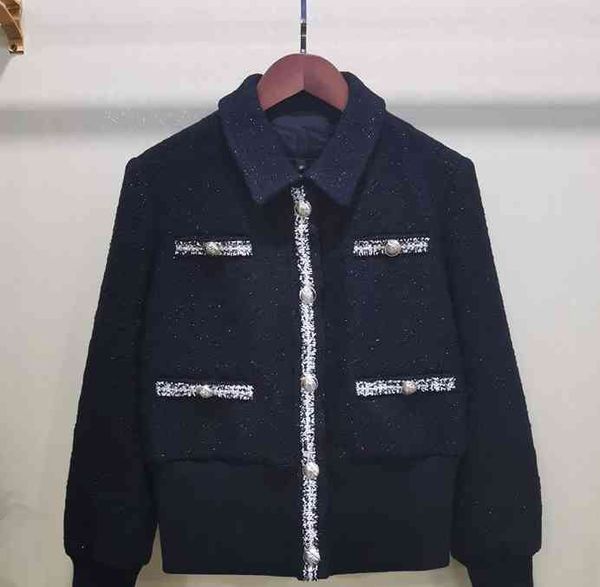 

women's jackets short tweed jacket with turtleneck, women's casual long sleeve metal buckle, autumn and winter z0fc, Black;brown