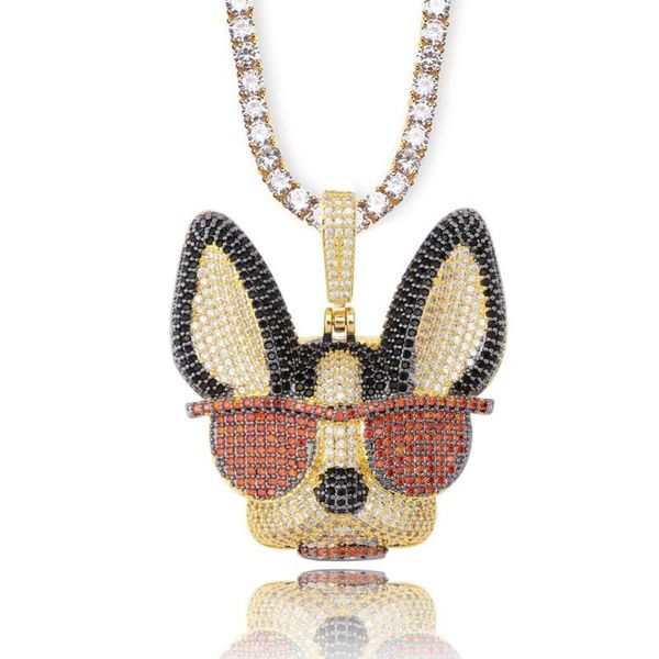 

pendant necklaces trendy cool fashion puppy in sunglasses for men women charm chain jewelry micro pave zircon tennis, Silver