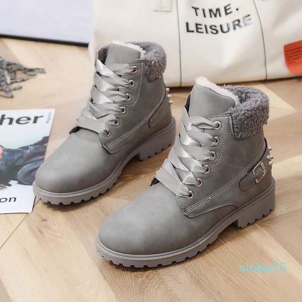 

boots women retro rivet ankle fashion warm plush women's shoes platform lace up casual short cotton botas de mujer, Black