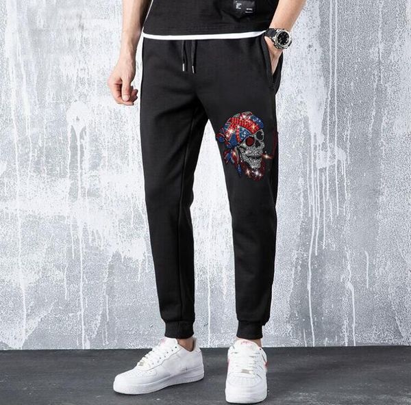 

men's pants clothing fashion casual men sportswear rhinestones sweatpants, Black