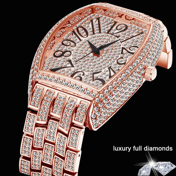

drop 2021 full diamond watch for men hip hop iced out women watches rose gold quartz mens wristwatches relogio masculino, Slivery;brown