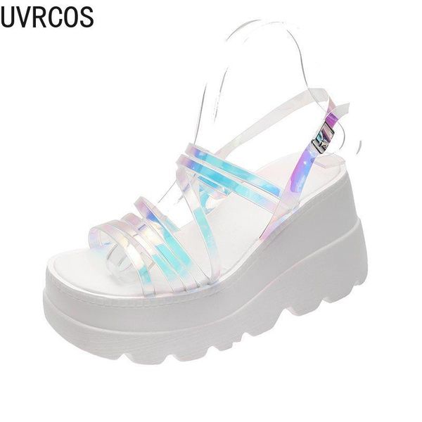 

fashion women's sandals transparent ribbon open toe simple trend women's shoes casual all-match platform shoes, Black