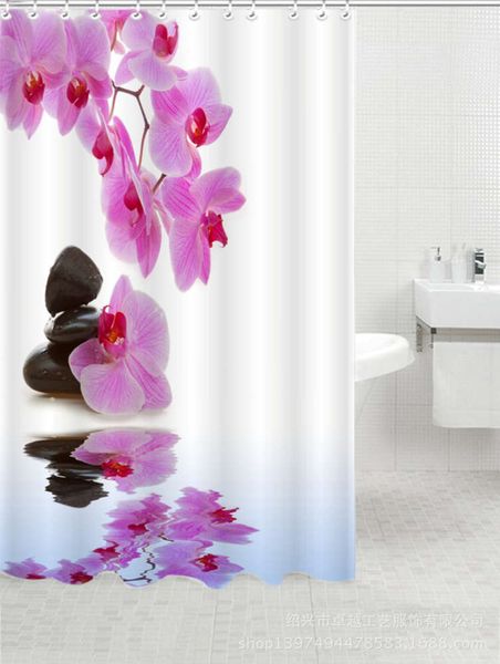 

pastoral hook bath curtain polyter cloth printing bath curtain phalaenopsis laminated stone bath curtain