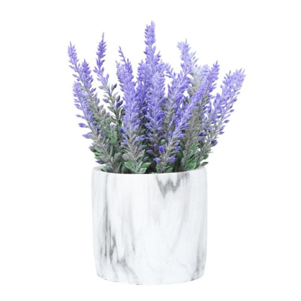 

decorative flowers & wreaths artificial flower lavender bouquet pot bonsai set plastic home fake marble potted holiday decoration plants orn